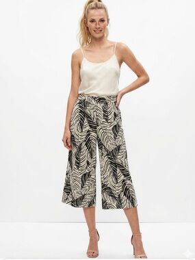 Cynthia Rowley Linen Leaf-Print Wide-Leg Palazzo Pants - Size Large